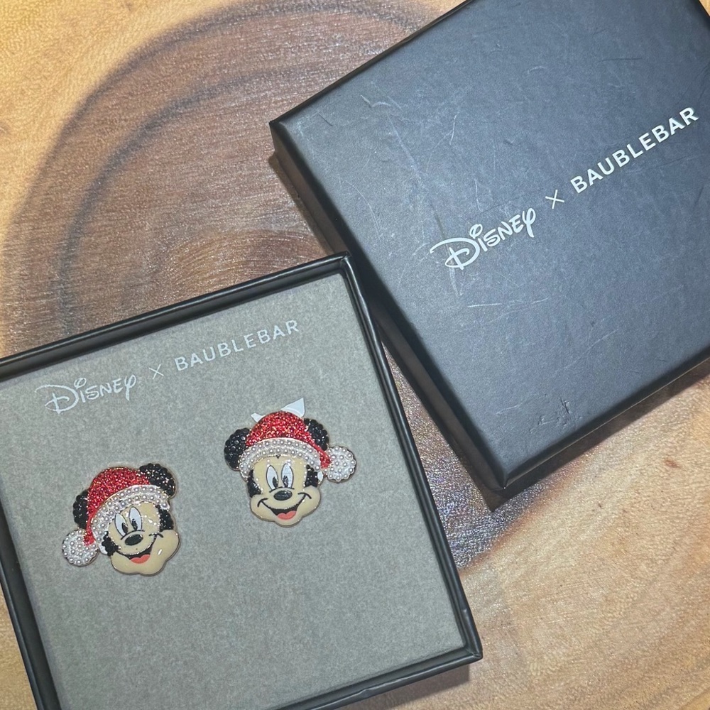 Disney Baublebar Santa Mickey Mouse Pierced Earrings. Excellent Condition. Bling